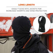 Long length: easily tucks into jackets for increased warmth and wind protection 