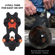 4 pull tabs for easy on off. Black reflective on front + back