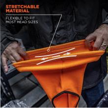 Stretchable material. Flexible to fit most head sizes