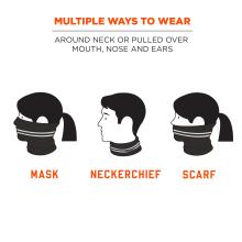 Multiple ways to wear: around neck or pulled over mouth, nose and ears. Mask, neckerchief or scarf.