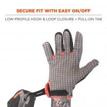 Secure fit with easy on/off: low profile hook & loop closure + pull-on tab