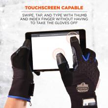 Touchscreen capable: swipe, tap and type with thumb and index finger without having to take the gloves off. 