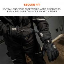 Secure fit: extra-long/wide cuff with elastic cinch cord easily fits over or under jacket sleeves
