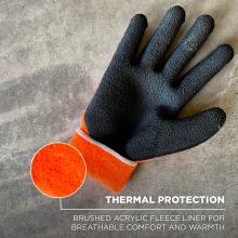 Thermal protection: brushed acrylic fleece liner for breathable comfort and warmth. Image shows fleece inside of gloves .