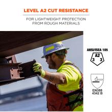 Level A2 cut resistance: for lightweight protection from rough materials. ANSI/ISEA 105 (A2, 3, 3). EN388 4342 B