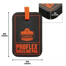 Size dimensions. Kneeling pad is 4in x 1in x 6in (10cm x 2.5cm x15cm)