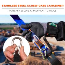 Stainless steel screw-gate carabiner: for easy, secure attachment to tools