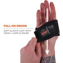 Pull-on design: soft elastic cuff with hook and loop closure