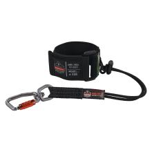 tool wristband with d-ring anchor attached to a carabiner lanyard