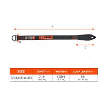 Size chart: Standard size anchor attachment is 24in(61cm) in length, 1.25in(3.2cm) in width and loop length is 5in(12.7cm). 