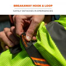 Breakaway hook & loop: safety detaches in emergencies. Image shows detail of breakaway feature