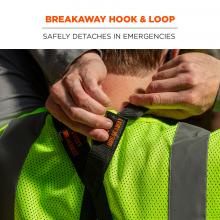 Breakaway hook & loop: safety detaches in emergencies. Image shows detail of breakaway feature