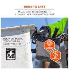Built to last. Made with high strength all-weather nylon 66 polymer. hook supports weight up to 35 lbs/15.8kg. Maximum load limit: 35 lbs/15.8kg. All-weather resistant. Non-conductive.