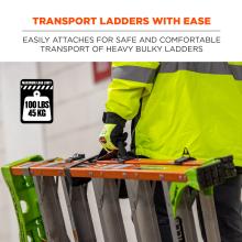 Transport ladders with ease: easily attaches for safe and comfortable transport of heavy bulky ladders. Max weight limit: 100 lbs / 45kg