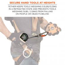 secure hand tools at heights: tether keeps tools weighing 0.5lbs/0.23kg in a retracted state and prevents tools weighing 5lbs/2.26kg from falling on people or objects below