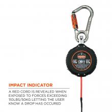 impact indicator: a red cord is revealed when exposed to forces exceeding 110lbs/50kg letting the user know a drop has ocurred