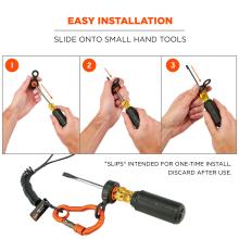 Easy installation, slide onto small hand tools in 3 steps. Slips intended for one-time install. Discard after use