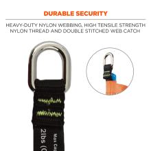 Durable security: heavy-duty nylon webbing, high tensile strength nylon thread and double stitched web catch. 
