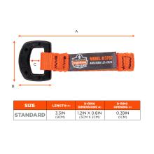Size chart. Length of 5.5 inches or 14 cm. D-ring dimension of 1.4 inches by 1.2 inches or 3.5 cm by 3cm. D-ring opening of 0.6 inches or 1.5cm
