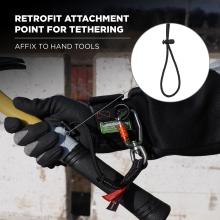 Retrofit attachment point for tethering: affix to hand tools. Durable D-ring