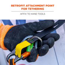 Retrofit attachment point for tethering, affix to hand tools