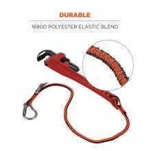 Durable: 1680D polyester elastic blend. Image shows lanyard attached to tool, with detail of tool lanyard material. 