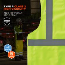 High visibility: Type R Class 2 with two-tone reflective tape + piping. Meets ansi/isea 107 standards, BREATHABLE, and MACHINE WASHABLE.