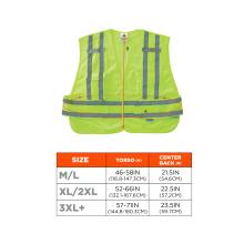 Size chart for sizes M/L to 3XL+. Screen readers: view size chart before the size selector for vest experience.