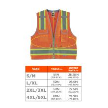 Size chart. Small/Medium: Torso circumference measures 51 inches (129.5cm) and center back length measures 26.25 inches (or 66.7cm). Large/XL: Torso circumference measures 52 inches (132.1cm) and center back length measures 26.5 inches (67.3cm). 2XL/3XL: Torso circumference measures 57 inches or 144.8cm and center back length measures 27.5 inches or 69.8cm. 4XL/5XL: Torso circumference measures 62 inches or 157.5cm and center back length measures 28.5 inches or 72.4cm