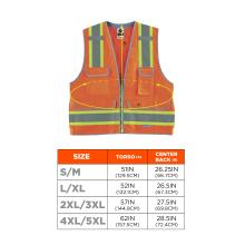 Size chart. Small/Medium: Torso circumference measures 51 inches (129.5cm) and center back length measures 26.25 inches (or 66.7cm). Large/XL: Torso circumference measures 52 inches (132.1cm) and center back length measures 26.5 inches (67.3cm). 2XL/3XL: Torso circumference measures 57 inches or 144.8cm and center back length measures 27.5 inches or 69.8cm. 4XL/5XL: Torso circumference measures 62 inches or 157.5cm and center back length measures 28.5 inches or 72.4cm