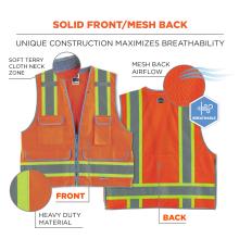 Solid front, mesh back: unique construction maximizes breathability. Mesh back allows for airflow and solid front made of heavy duty material. Soft terry cloth neck zone.