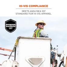 meets ansi/isea 107-2020 standard for hi-vis apparel.