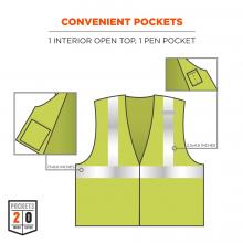 Convenient pockets: 1 interior open top (7.1x8.6 inches), 1 pen pocket (2.5x6 inches). Icon says: 2 inner pockets, 0 outer pockets.