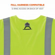 Fall harness compatible: d-ring access on back of vest