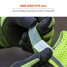 One size fits all: adjustable hook & loop closure. Image is person adjusting hat .