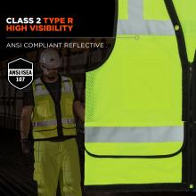 Class 2 type R high visibility: ansi/isea 107 compliant reflective material .