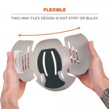 Flexible: two-way flex design is not stiff or bulky. Arrow shows flexibility.
