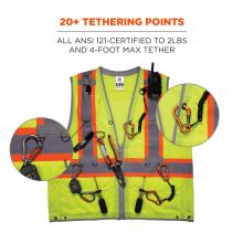 20+ tethering points: all ansi 121-certified to 2lbs and 4-foot max tether