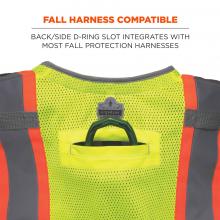Fall harness compatible: back/side d-ring slot integrates with most fall protection harnesses