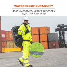 Waterproof: 300D Oxford polyester protects from rain and wind. Image shows detail of waterproof material. 