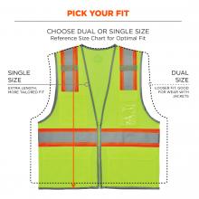 Pick your fit: choose dual or single size. Reference size chart for optimal fit. Single size: extra length, more tailored fit. Dual size: looser fit, good for wear with jackets. 