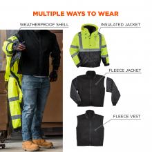 Multiple ways to wear: weatherproof shell, insulated jacket, fleece jacket, or fleece vest. 