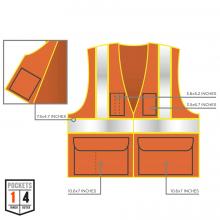 1 inner pocket (7.5x4.7 inches) and 4 outer pockets (3.6x5.2 inches, 3.5x6.7 inches, and 10.6x7 inches)