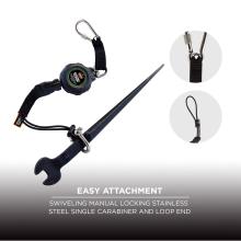 Easy attachment: swiveling manual locking stainless steel single carabiner and loop end