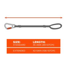 Size chart. Standard lanyard length is 35 to 45 inches or 89 to 107 cm. Extended lanyard length is 42 to 54 inches or 106 to 137 cm