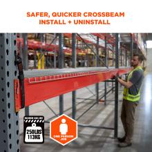 Safer, quicker crossbeam install and uninstall. Maximum load limit of 250 lbs or 113 kg. One person job.