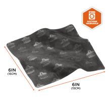 Lens cleaning cloth is 6 inches (15cm) by 6 inches (15cm) and is machine washable