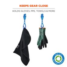 Keeps gear close: holds gloves, ppe, towels and more. Made with recycled materials.
