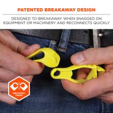 patented breakaway design: designed to break away around moving parts or other catch hazards