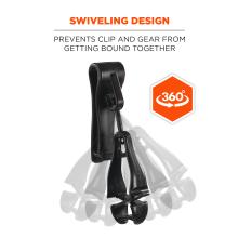 Swiveling design: prevents clip and gear from getting bound together. 360 degree swivel ability.